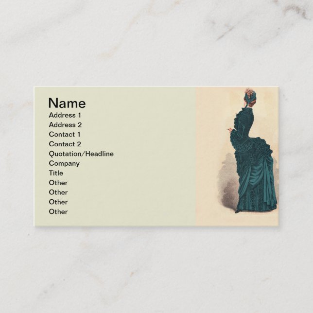 Elegant Blue Victorian Dress Fashion Business Card (Front)
