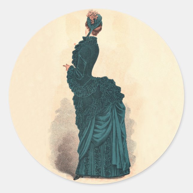 Elegant Blue Victorian Dress Fashion Classic Round Sticker (Front)