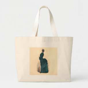 Elegant Blue Victorian Dress Fashion Large Tote Bag