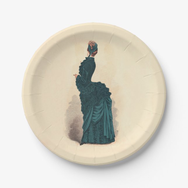 Elegant Blue Victorian Dress Fashion Paper Plate (Front)
