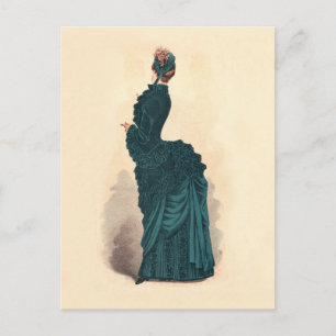 Elegant Blue Victorian Dress Fashion Postcard