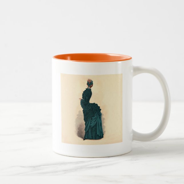 Elegant Blue Victorian Dress Fashion Two-Tone Coffee Mug (Right)