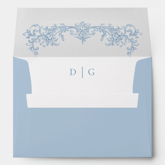 Elegant Blue Victorian Wedding Invitation Envelope (Back (Bottom))