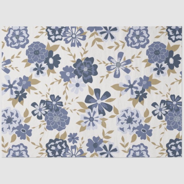 Elegant Blue Vine Floral Pattern Tissue Paper (Front)