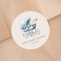 Elegant Blue Vintage Baby Carriage Baby Shower