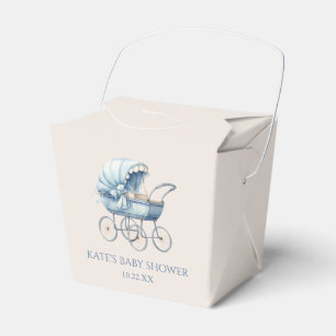 Elegant Blue Vintage Baby Carriage Baby Shower Favour Box