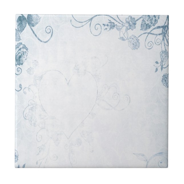Elegant Blue Vintage Ceramic Tile (Front)