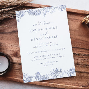 Elegant Blue Vintage Chinoiserie Wedding Invitation