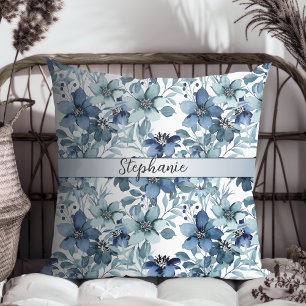 Elegant Blue Vintage Chintz Pattern Monogram Cushion