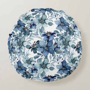 Elegant Blue Vintage Chintz Pattern Round Cushion