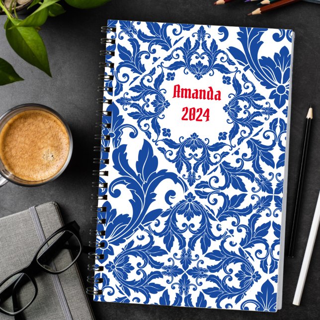 Elegant Blue Vintage Damask Monogram Planner (Creator Uploaded)