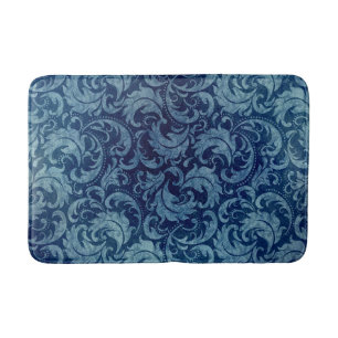 Elegant Blue Vintage Damask Pattern Bath Mat