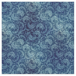 Elegant Blue Vintage Damask Pattern Fabric