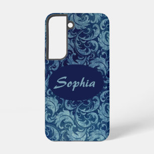 Elegant Blue Vintage Damask Pattern Samsung Galaxy Case