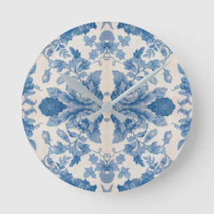 Elegant blue vintage floral round clock