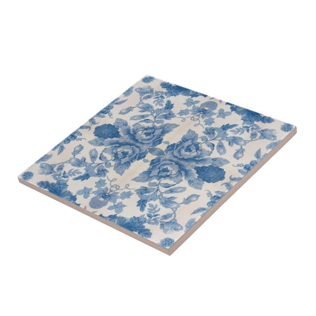 Elegant blue vintage floral tile (Side)