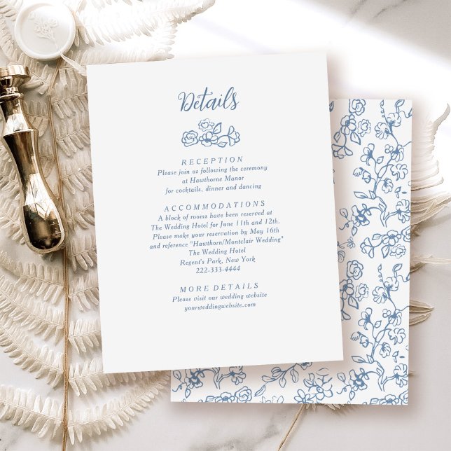 Elegant Blue Vintage Floral Wedding Enclosure Card (Creator Uploaded)