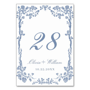 Elegant Blue Vintage Garden Flowers Wedding Table Number