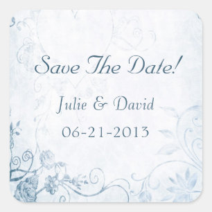 Elegant Blue Vintage Save The Date Wedding Square Sticker