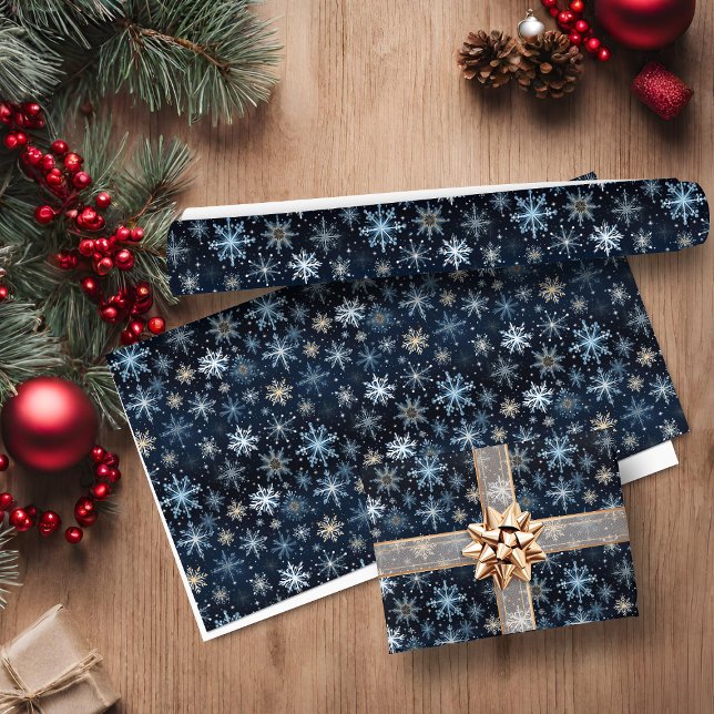 Elegant Blue Vintage Snowflakes Wrapping Paper (Elegant Blue Vintage Snowflakes Wrapping Paper)
