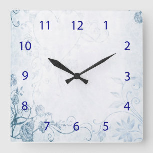 Elegant Blue Vintage Square Wall Clock