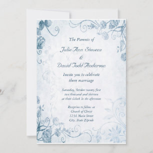 Elegant Blue Vintage Wedding Invitation
