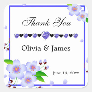 Elegant Blue Violet Peony Flower Wedding Square Sticker