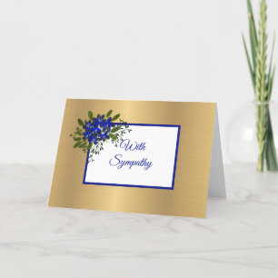 Elegant Blue Violets Gold Floral Sympathy Card