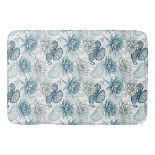 Elegant Blue Water Lily and Lotus Bath Mat