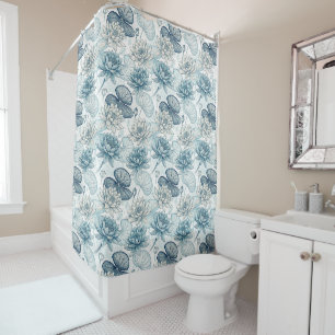 Elegant Blue Water Lily and Lotus Shower Curtain