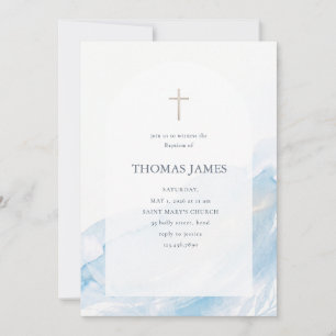Elegant Blue Watercolor Arch Cross Religious  Invitation