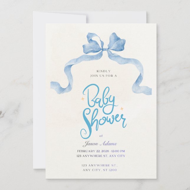 Elegant Blue Watercolor Baby Shower Invitation (Front)