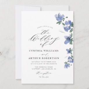 elegant blue watercolor blooms wedding invitation