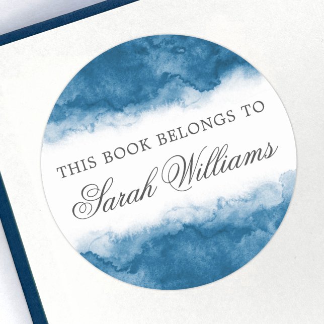 Elegant blue watercolor bookplate stickers (Creator Uploaded)