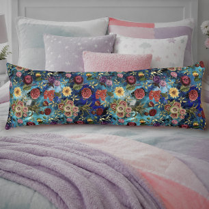 Elegant Blue Watercolor Botanical Monogram Body Cushion