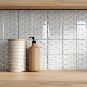 Elegant Blue Watercolor Botanical Pattern Ceramic Tile