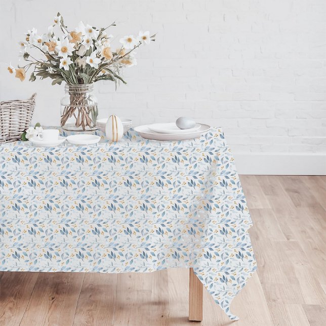 Elegant Blue Watercolor Botanical Pattern Tablecloth (Creator Uploaded)