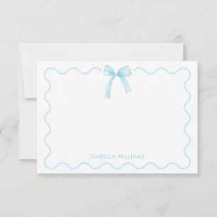 Elegant Blue Watercolor Bow Personalised Note Card