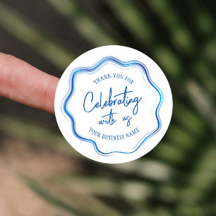 Elegant Blue Watercolor Business Event Thank You Classic Round Sticker