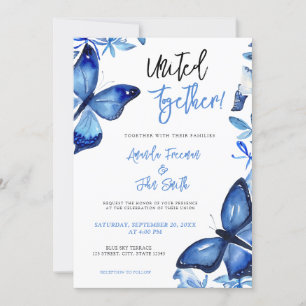 Elegant Blue Watercolor Butterflies Wedding Invitation