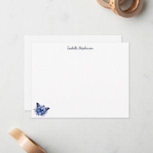 Elegant Blue Watercolor Butterfly Floral Card