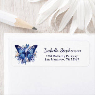 Elegant Blue Watercolor Butterfly Return Address Label