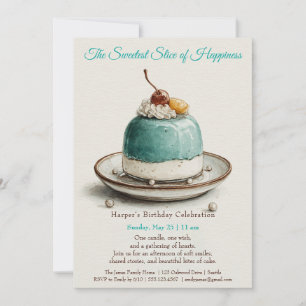 Elegant Blue Watercolor Cake Birthday Invitation