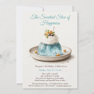 Elegant Blue Watercolor Cake Birthday Invitation