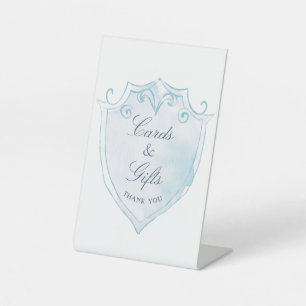 Elegant Blue Watercolor Crest Cards & Gifts Pedestal Sign