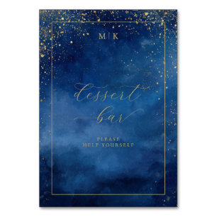 Elegant Blue Watercolor Dessert Bar Sign Table Number