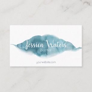 Elegant blue watercolor feminine script business card