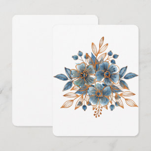 Elegant Blue Watercolor Floral Bouquet – Gold Line RSVP Card