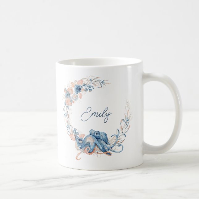 Elegant Blue Watercolor Floral Coffee Mug (Right)