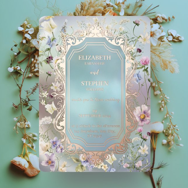  Elegant Blue Watercolor Floral Foil Invitation (Creator Uploaded)